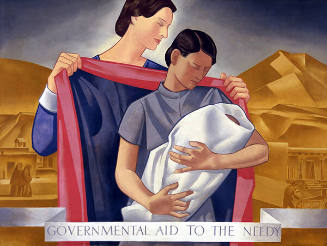 Tom Lea, Government Aid to the Needy, circa 1934, oil on Masonite, 35 1/2 × 47 3/8 in. On long …