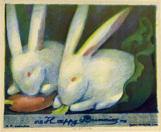Jean Charlot, Happy Bunnies, n.d., color lithograph, 8 x 8 3/4 in. Collection of the New Mexico…