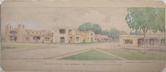 Kenneth Chapman, Buildings of the School of American Archaeology, before 1916, watercolor on il…