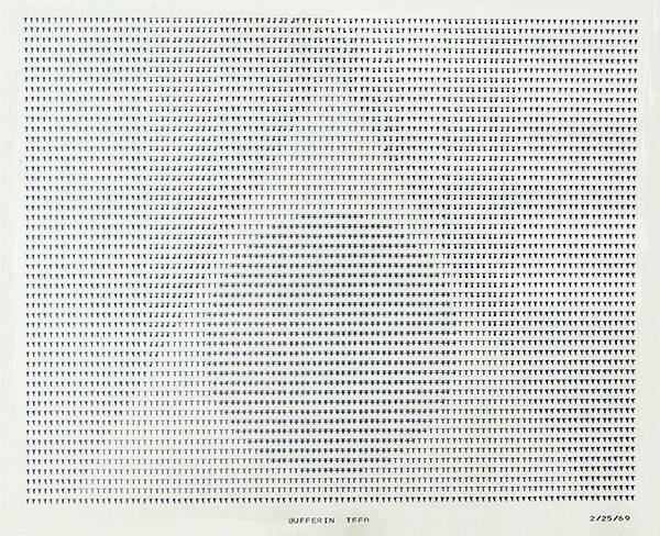 Frederick Hammersley, BUFFERIN TEED, 1969, computer‐generated drawing on paper, 11 x 14 3/4 inc…