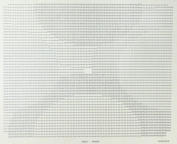 Frederick Hammersley, HALF THERE, 1969, computer‐generated drawing on paper, 11 x 14 3/4 in. Co…