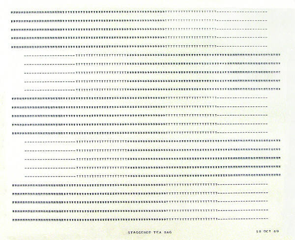 Frederick Hammersley, STAGGERED TEA BAG, 1969, computer‐generated drawing on paper, 11 x 14 3/4…