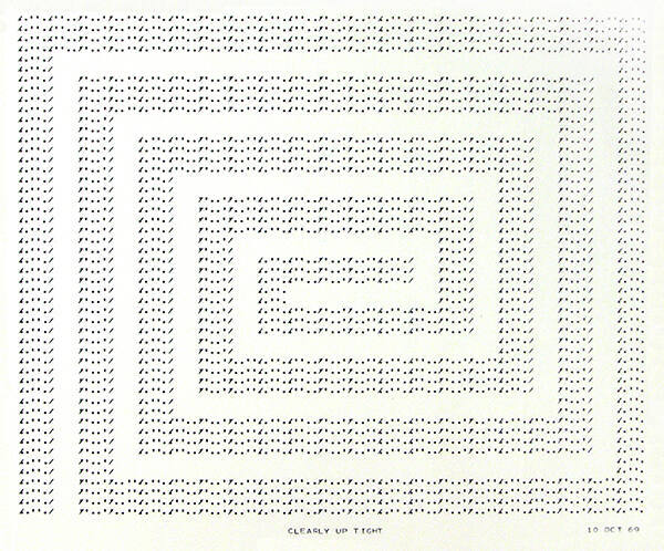 Frederick Hammersley, CLEARLY UP TIGHT, 1969, computer‐generated drawing on paper, 11 x 14 3/4 …