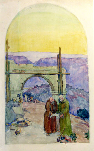 Sketch for mural "Building the New Mexico Missions"