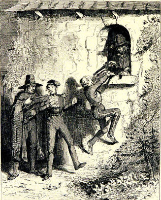 Hector and Mark Anthony in an Awkward Predicament (illustration from the book The Fortunes of Hector O'Halloran, And His Man Mark Antony O'Toole, by W.H. Maxwell)