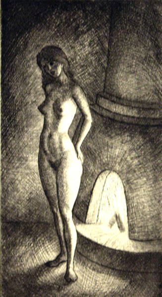 Standing Nude by Fireplace
