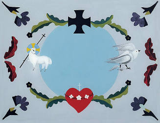 Rebecca Salsbury James, Divine Lamb and Taos Blue Sky, n.d., reverse painting on glass, 15 5/8 …