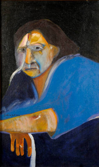 Fritz Scholder, Untitled (Self-Portrait), 1971, oil on canvas, 30 ¼ x 18 3/16 in. Collection of…