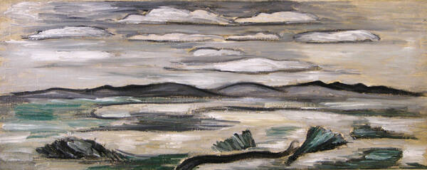 Marsden Hartley, Rocks in Water, 1922-23, oil on canvas, 12 ¼ x 30 11/16 in. Collection of the …