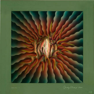 Judy Chicago, Peeling Back, 2000, etched, laminated and mirrored glass with acrylic, 24 13/16 ×…