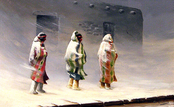 Three Indians in Snowstorm