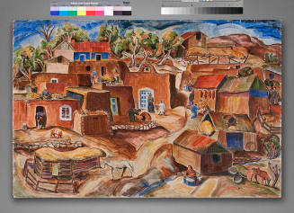 William Lumpkins, Spanish Village, 1934, watercolor and pencil on board with plaster, 48 x 72 1…
