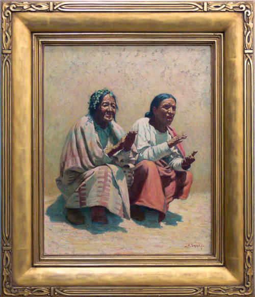 Joseph H. Sharp, The Chanters, 1930, oil on canvas, 20 x 16 in. Collection of the New Mexico Mu…
