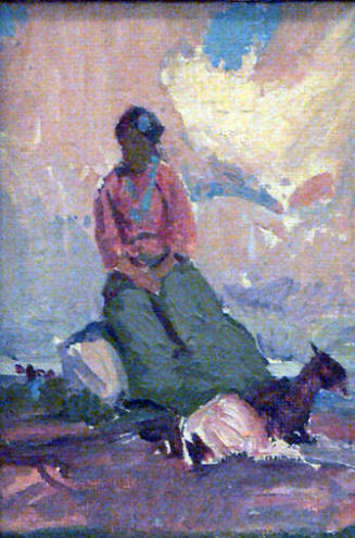 Gerald Cassidy, Sketch for Navajo Girl With Goat Herd, n.d., oil on canvas, 5 3/4 x 3 11/16 in.…