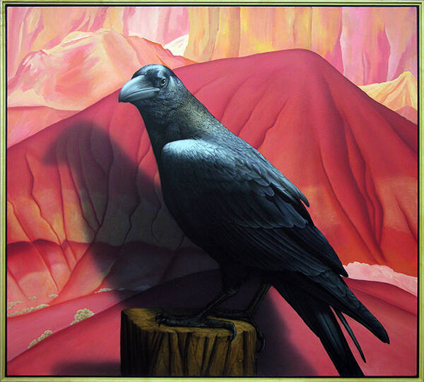 Tom Palmore, Red Hills and Raven, 1984, acrylic on canvas, 52 x 60 in. Collection of the New Me…