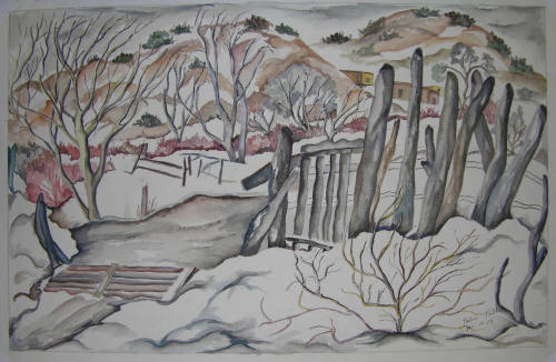 Polia Sunockin Pillin, Snowscape, 1939, watercolor, 12 1/4 x 19 1/4 in.  On long term loan to t…