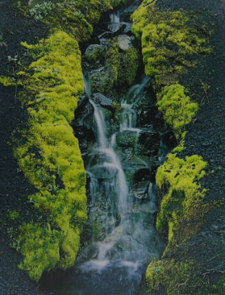 Moss, Waterfall, Cinders near Mount Hekla, Iceland