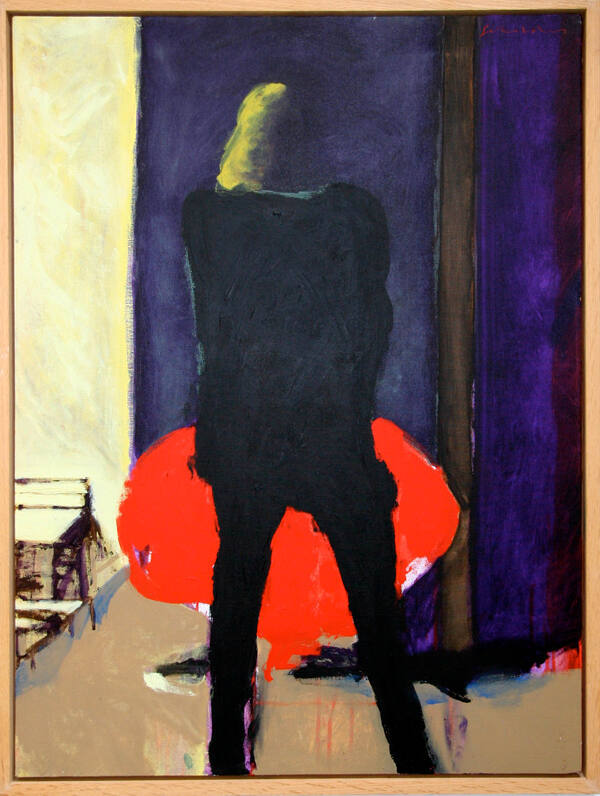 Fritz Scholder, Mystery Woman in Red Chair, 1990, acrylic on canvas, 40 x 30 in. Collection of …