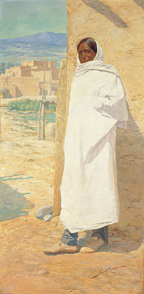 Gerald Cassidy, Cui Bono?, circa 1911, oil on canvas, 93 1/2 × 48 in. Collection of the New Mex…