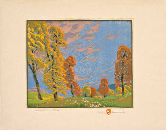 Gustave Baumann, Indiana Red Gum, 1927, color woodcut, 9 3/8 × 11 1/8 in. Collection of the New…