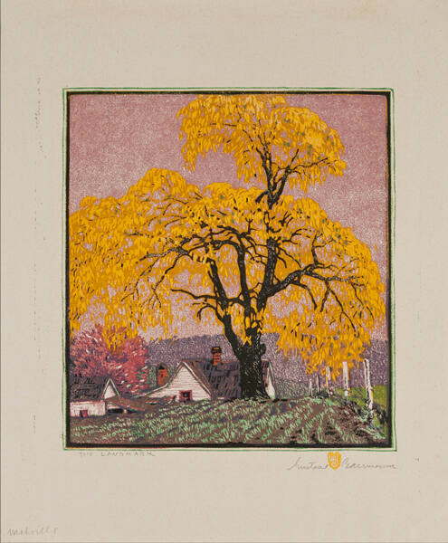 Gustave Baumann, The Landmark, 1916, color woodcut, 10 7/8 × 9 7/8 in.​ Collection of the New M…