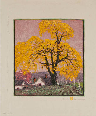 Gustave Baumann, The Landmark, 1916, color woodcut, 10 7/8 × 9 7/8 in.​ Collection of the New M…