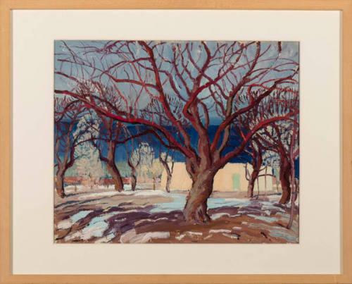 Victor Higgins, Untitled (Red Tree and Adobe House), n.d., oil on canvas, 13 1/2 x 16 in. Colle…