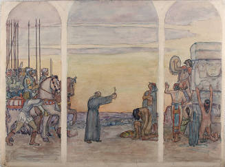 Sketch for mural "Preaching to the Mayas & Aztecs"