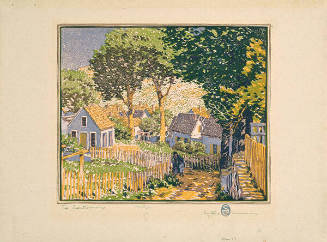 Gustave Baumann, The Questionnaire, 1917, color woodcut, 9 1/2 x 11 in. Collection of the New M…