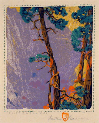 Gustave Baumann, Cliff Dwellings, 1924, color woodcut, 7 3/16 x 6 3/16 in. Collection of the Ne…