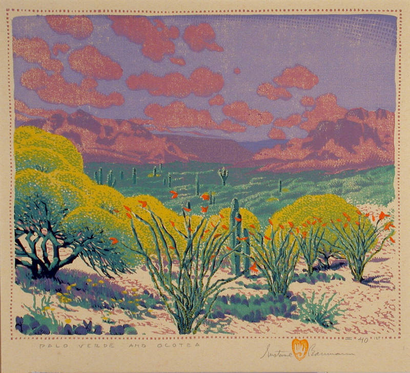 Gustave Baumann, Palo Verde and Ocotea (Ocotillo), 1928, color woodcut, 91/2 x 11 in. Collectio…