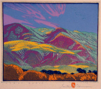 Gustave Baumann, Coast Range, 1928, color woodcut, 9 1/2 x 11 1/4 in. Collection of the New Mex…