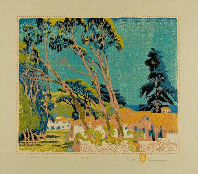 Gustave Baumann, Windswept Eucalyptus, 1928, color woodcut, 9 5/8 × 11 3/8 in. Collection of th…