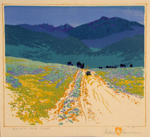 Gustave Baumann, Bound for Taos, 1930, color woodcut, 9 1/2 × 11 in. Collection of the New Mexi…