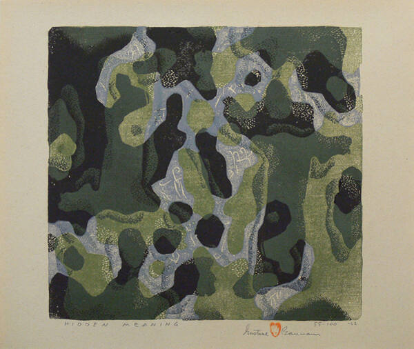 Gustave Baumann, Hidden Meaning, 1962, color woodcut, 12 x 12 7/8 in. Collection of the New Mex…