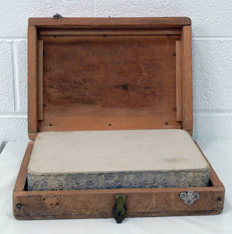 No title (lithographic stone and shipping crate addressed to L. Barrett)