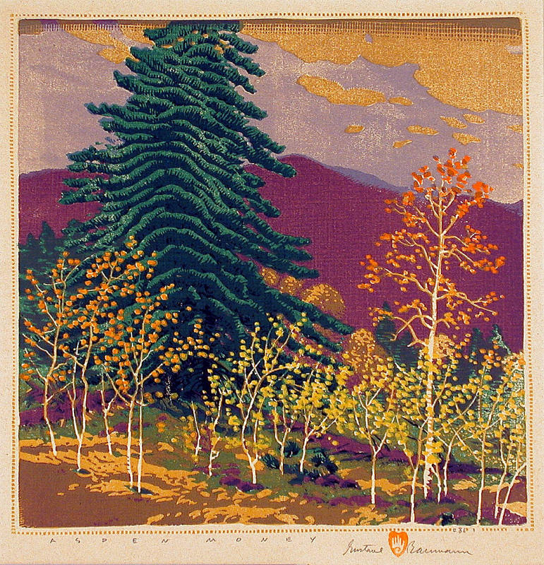 Gustave Baumann, Aspen Money, 1929, color woodcut, 12 3/4 × 12 3/4 in. Collection of the New Me…