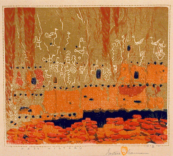 Gustave Baumann, Past History, 1946, color woodcut, 9 3/8 x 10 7/8 in. Collection of the New Me…