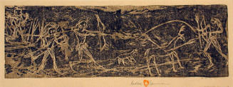 Gustave Baumann, Pictograph of Deer Hunt - El Rito de Los Frijoles Canyon, 1919, color woodcut,…