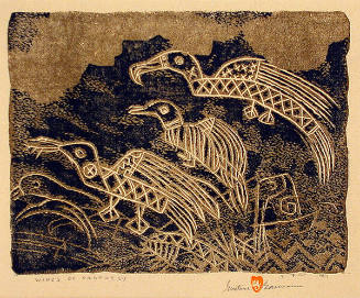 Gustave Baumann, Wings of Prophesy, 1951, color woodcut, Image: 9 7/8 x 12 5/8 in. (25.1 x 32.1…