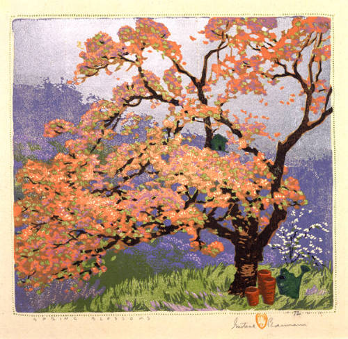 Gustave Baumann, Spring Blossoms, 1950, color woodcut with aluminum leaf, 12 x 12 3/4 in. Colle…