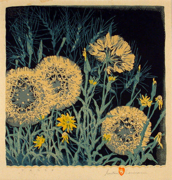 Gustave Baumann, Tares, 1952, color woodcut, 12 3/4 x 12 9/16 in. Collection of the New Mexico …