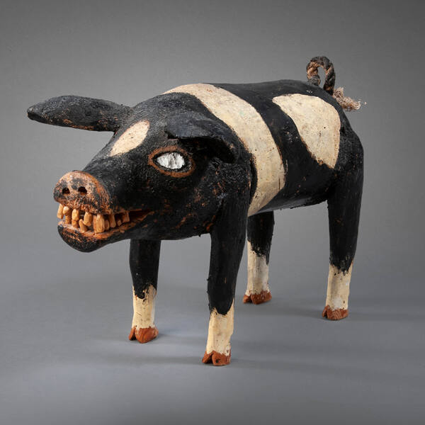 Felipe Archuleta, Pig, circa 1965, Ponderosa pine, 8 3/8 x 6 13/16 x 13 1/4 in. Collection of t…