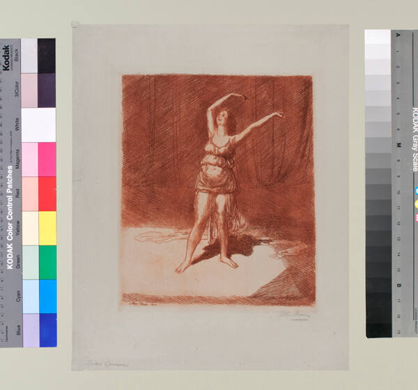 John Sloan, Isadora Duncan, 1915, etching, 8 1/2 × 7 1/4 in. Collection of the New Mexico Museu…