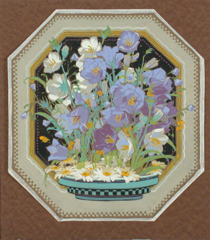 Untitled (Blue and white flowers on octagon)