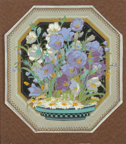 Untitled (Blue and white flowers on octagon)