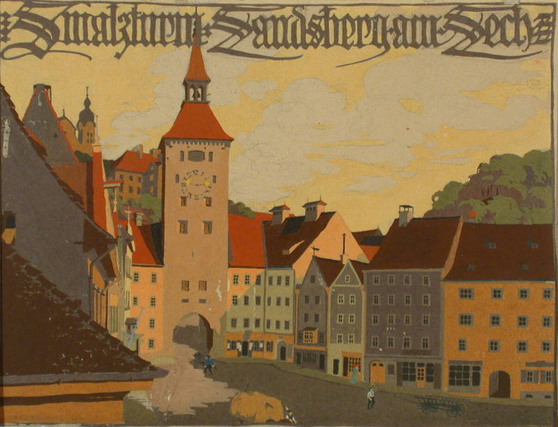 Gustave Baumann, Smalzturm Landsberg am Lech, ca. 1905, watercolor on cardboard, 10 ¼ x 13 ½”. …