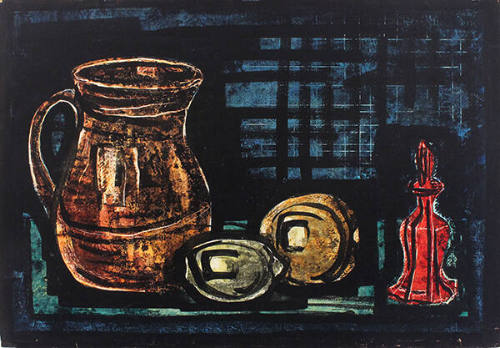Still Life - Pitcher, Fruit, Red Bottle #2