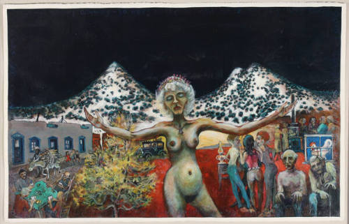 Jerry R. West, A Hal West Showing at Cerrillos Flats, 1982, acrylic on paper, 24 × 38 in. Colle…