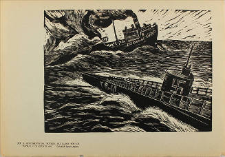 Plate 77:  El hundimiento del "Potrero del Llano" por los Nazis en mayo de 1942 (from the portfolio Estampas de la Revolución Mexicana)